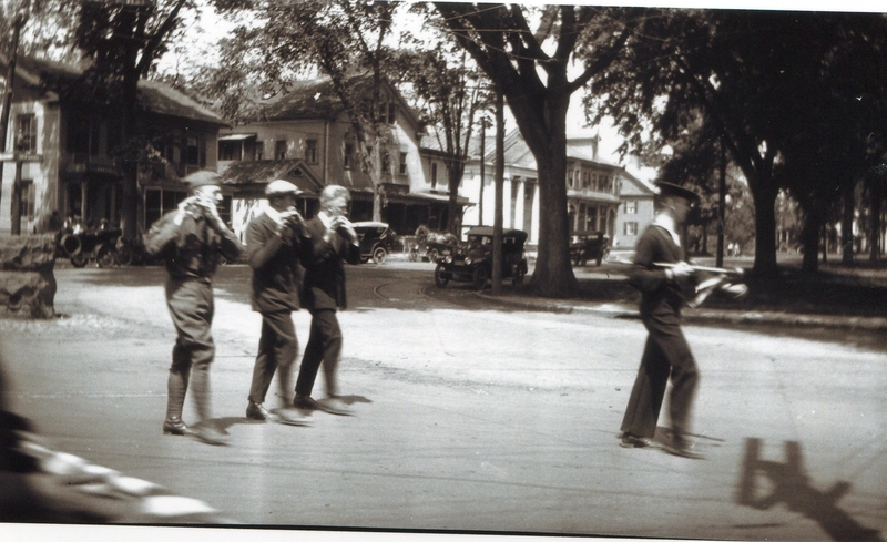 Buglers marching in parade at northwest corner of Green Whiteman 36151.jpg