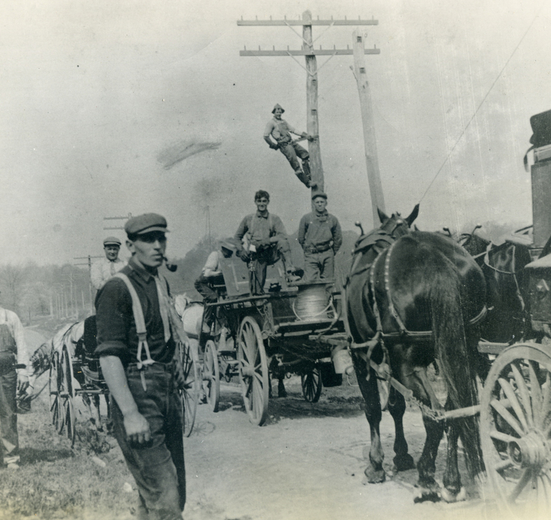 Installing telephone wires in Guilford, 1911..jpg