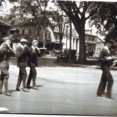 Buglers marching in parade at northwest corner of Green Whiteman 36151.jpg