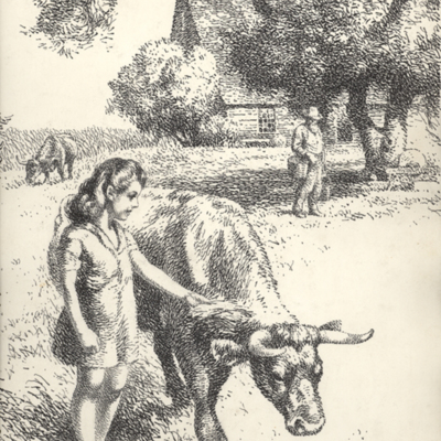 Pen Ink Girl Ox Cow House.jpg